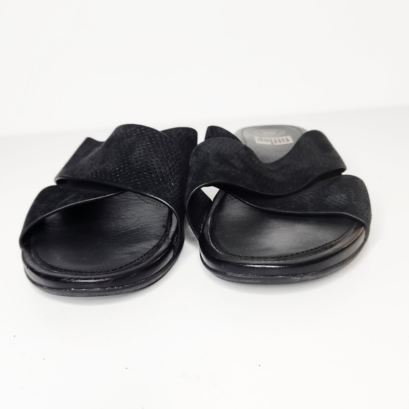 Fitflop Aix Black Perforated Nubuck Leather Slip On Slide Sandals Size 9 - Picture 8 of 9